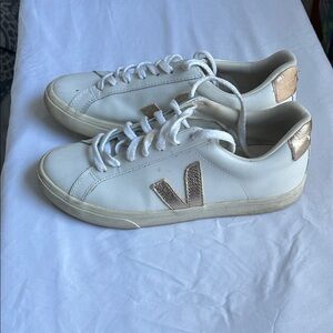 Veja Women's White and Gold Accent Sneakers